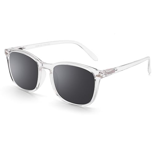 DOOViC Lesesonnenbrille mit Sehstärke 3,5 Groß Transparent Quadratisch Brillengestell Sonnenbrille Lesehilfe für Herren/Damen von DOOViC
