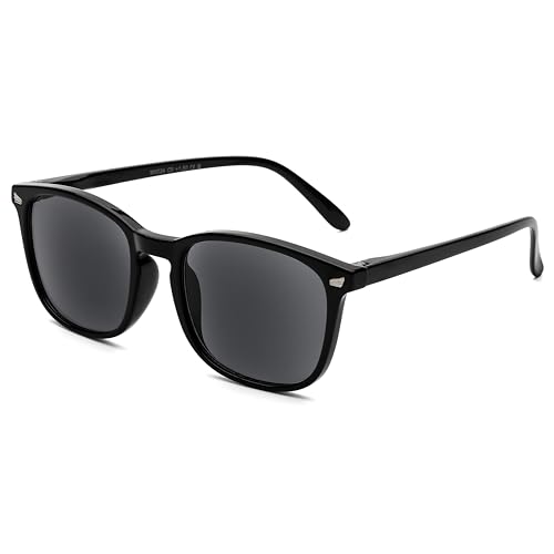 DOOViC Sonnen Lesebrille Große Gläser Schwarze Eckige Rahmen Sonnenbrille Lesehilfe mit Sehstärke für Herren/Damen 2,0 von DOOViC
