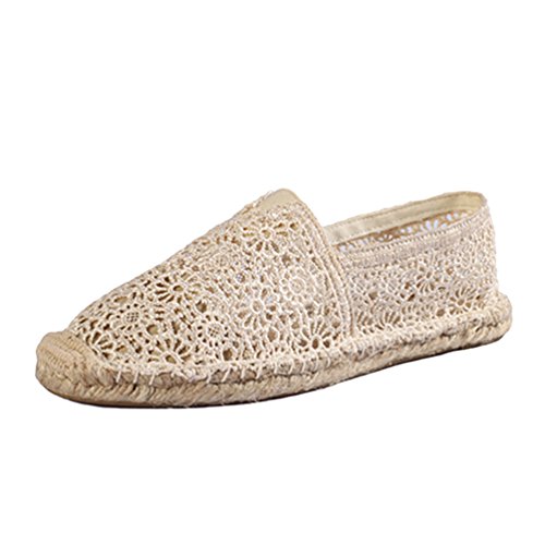 DOOXI Damen Freizeit Loafers Comfort Espadrilles Mode Slip on Flach Freizeitschuhe Hohl Spitze Segeltuchschuhe Gelb 39(24.5cm) von DOOXI