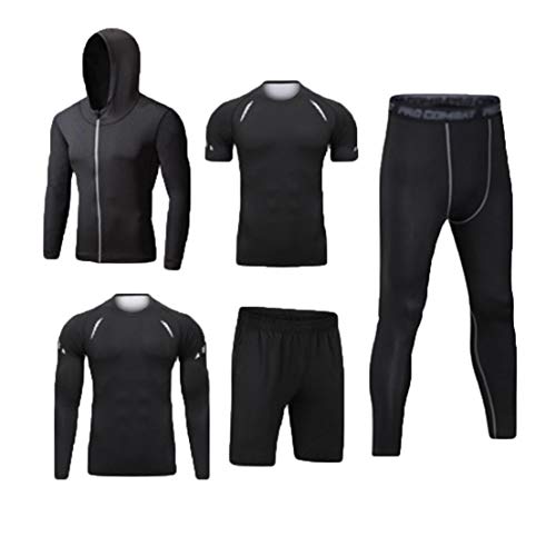 DOOXI Herren 5 Stücke Sport Anzug Schnell Trocken Joggen Kleidung Strumpfhosen Laufanzüge Kompression Shirt Gym Training Lauf Trainingsanzüge M von DOOXI