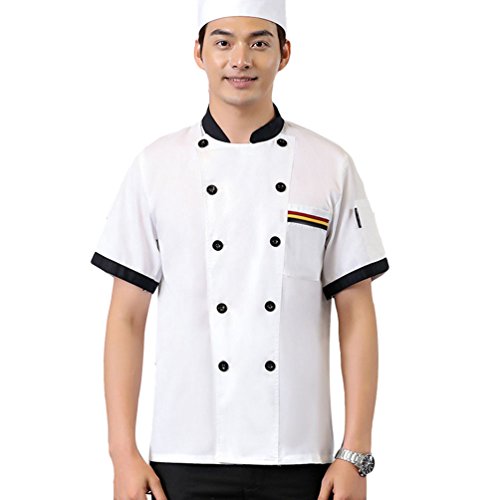DOOXI Unisex Herren und Damen Kurzarm Kochjacke Atmungsaktiv Küche Hotel Uniform Berufsbekleidung Weiß 3XL von DOOXI