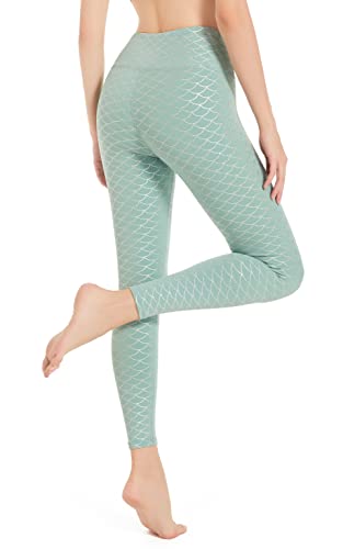 DOP DOVPOD Damen Yogahose mit hoher Taille mit Taschen, Muster, Workout, Sport, Laufen, Athletic Leggings, Grüne Meerjungfrau, X-Groß von DOP DOVPOD