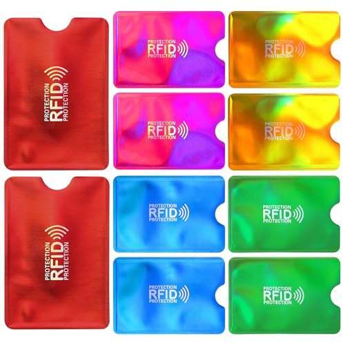 DOPENSPI 10 Stück Laser RFID Blocker Kartenhülle, 9,1x6,3cm Bunt RFID Kartenhalter Blockierende Hüllen KreditkartenhüLle NFC Schutzhülle ec Karten schutzhülle für Damen Herren von DOPENSPI