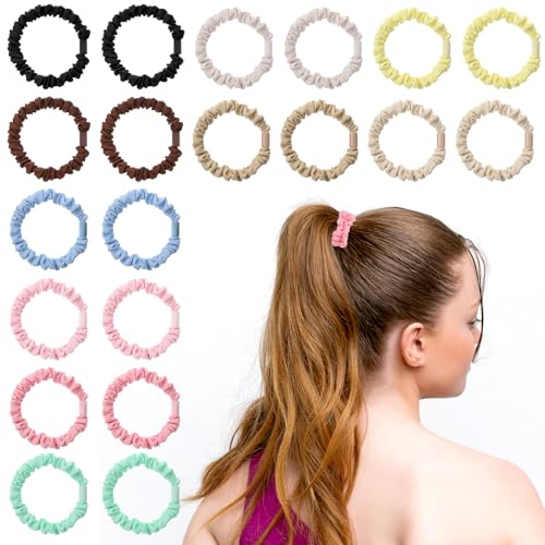 DOPENSPI 20 Stück Seiden Haargummis, Satin Haargummi Klein Scrunchies Haargummis Silk Elastische Haarschmuck Armband Haarbänder für Mädchen Damen von DOPENSPI