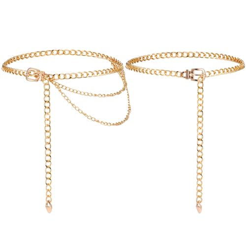 DOPENSPI 2PCS Taillenkette aus Metall für Damen, Gold Kettengürtel Einstellbar Dünne Taille Gürtel Body Link Gürtel Rockgürtel für Kleider Hosen Kleid von DOPENSPI