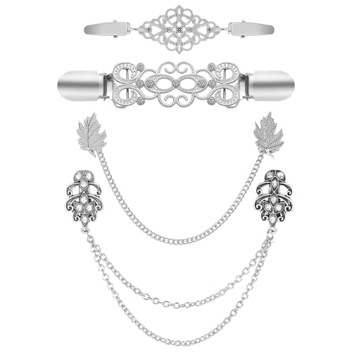 DOPENSPI 4 Stück Cardigan Clips, 4 Stile Vintage Pullover Clips Schal Clip Kragen Metallclip Kleider Cinch Clip für Pullover Kleider Hemden Strickjacken Schals Tücher von DOPENSPI