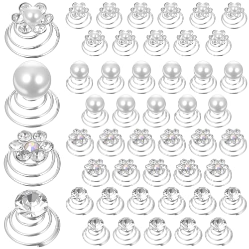 DOPENSPI 48 Stück Mini Spirale Haarnadeln, Strasssteine Perlen Blumen Hochzeit Braut Kleine Haarschmuck Haarspangen Wirbel Haarnadel Haarstyling Zubehör für Damen und Mädchen von DOPENSPI