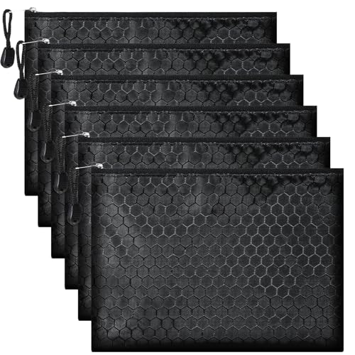 DOPENSPI 6 Stück Geldtaschen Banktasche, 24 x 18 cm A5 Geldmappe mit Reißverschluss wasserdichte Dokumententasche A5 Schwarz Zip Beutel für Haushalt Business Schule Büro von DOPENSPI