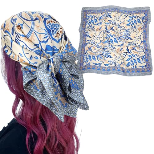 DOPENSPI Damen Bandana, 66 x 66 cm Sommer Quadrat Seidenschal Kopftuch Mädchen Leicht Kopftuch für Haarschals Geschenk von DOPENSPI