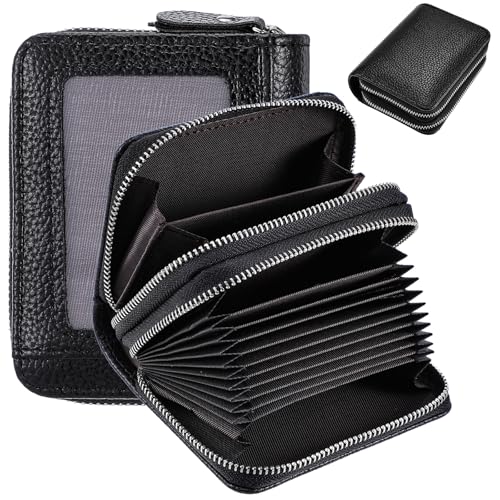 DOPENSPI Kleine Geldbörse aus Echtem Leder für Damen mit Ausweisfenster, RFID Blockierendes Kreditkartenetui, Ledergeldbörse mit Doppelreißverschluss, Kleines Münzgeldfach mit 14 Kartenfächern von DOPENSPI