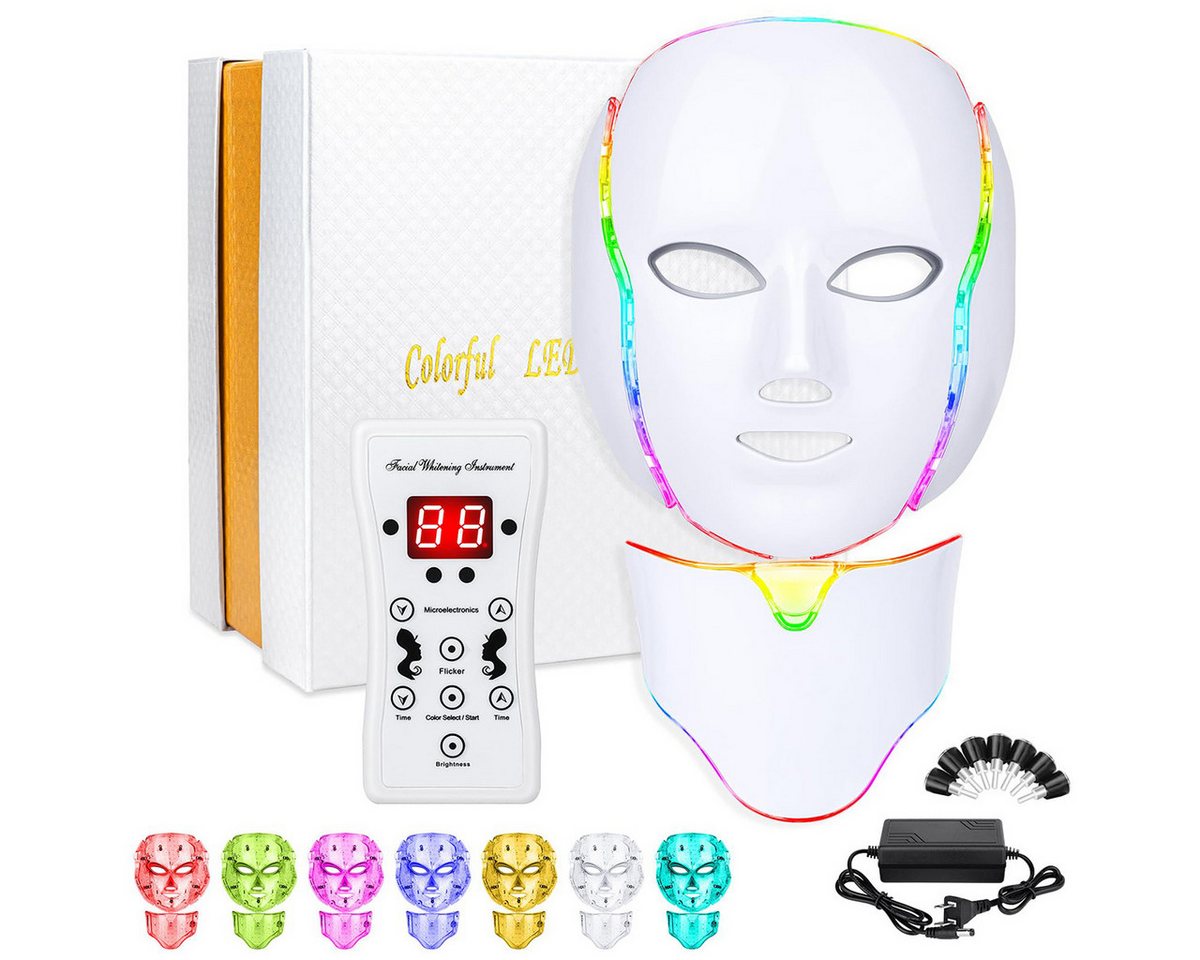 DOPWii Kosmetikbehandlungsgerät LED-Hautpflegemaske, 7-farbige LED-Maske Lichttherapie, und Halsmaske, geeignet für Salon und Heimgebrauch von DOPWii