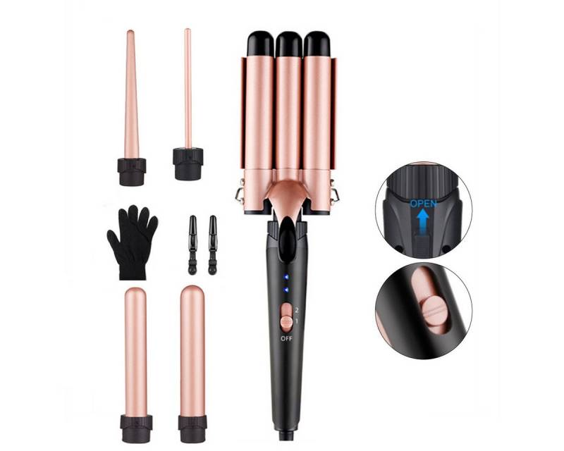 DOPWii Lockenstab 5 in 1 Lockenstab mit 2/4 Temperaturstufen,LCD-Display,360° Drehung, Lockenstäbe Set mit 5 Aufsätzen, 85W, inklusive Handschuh & 2 Clips von DOPWii