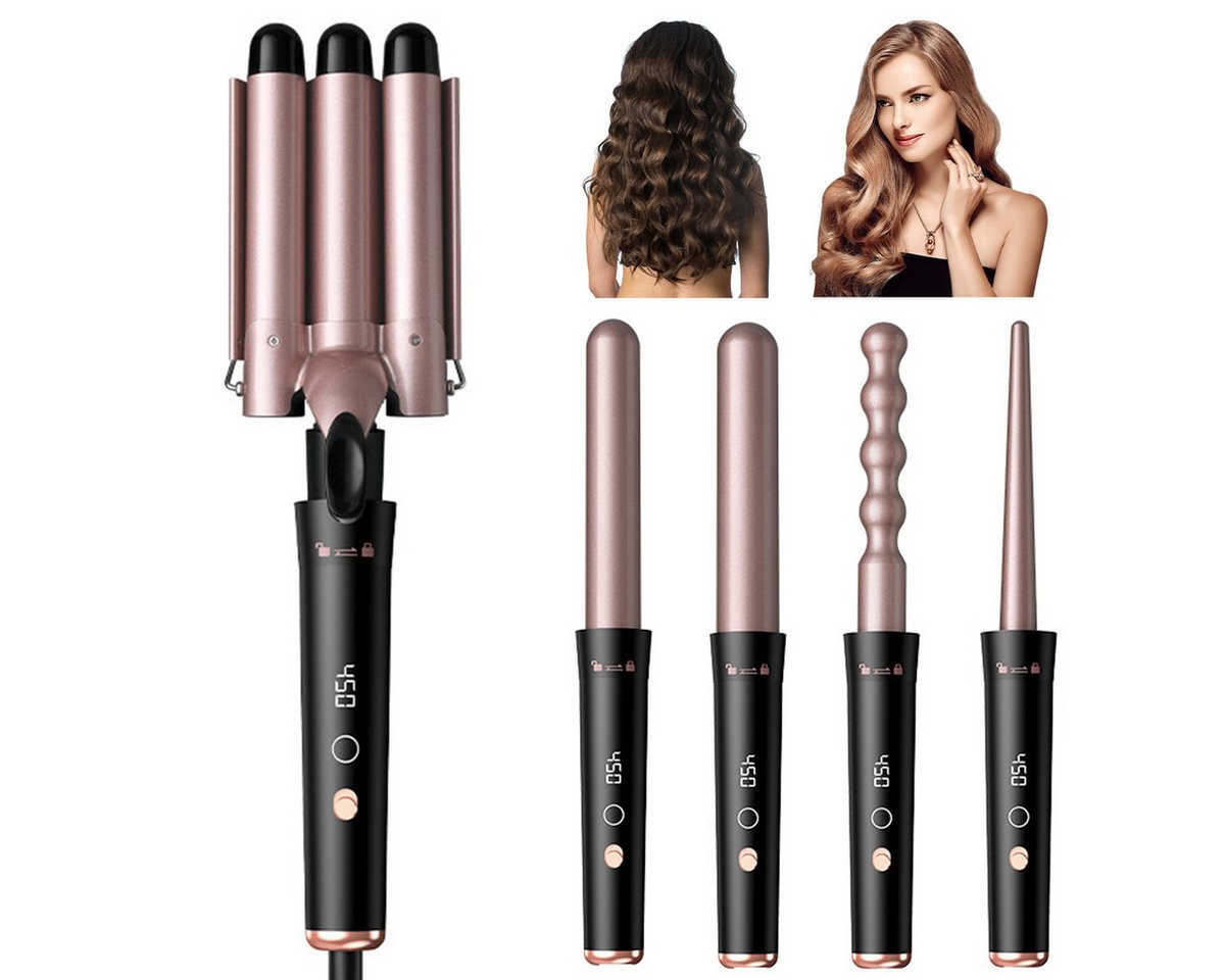 DOPWii Lockenstab 5 in 1 Lockenstab mit 2/4 Temperaturstufen,LCD-Display,360° Drehung, Lockenstäbe Set mit 5 Aufsätzen, inklusive Handschuh,Ohne Clips von DOPWii
