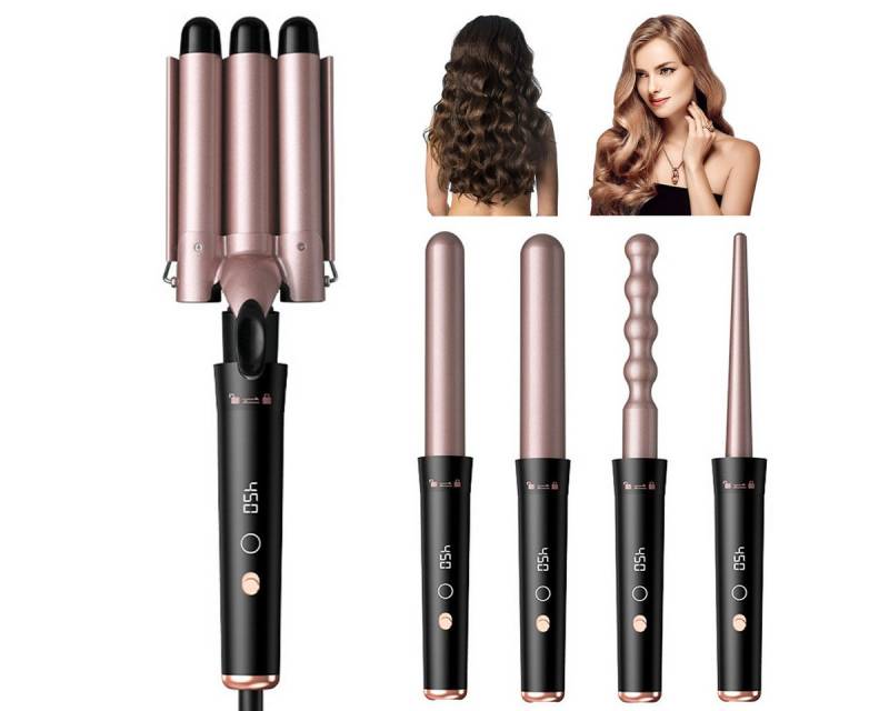 DOPWii Lockenstab 5 in 1 Lockenstab mit 2/4 Temperaturstufen,LCD-Display,360° Drehung, Lockenstäbe Set mit 5 Aufsätzen, inklusive Handschuh,Ohne Clips von DOPWii