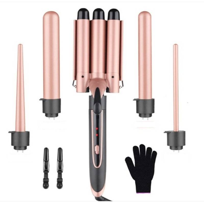 DOPWii Multihaarstyler, 5-in-1 Set, mit LCD-Display und Eisenkeramikbeschichtung, Lockenstab,Lockenwickler,Haarglätter & Lockenstab, Warmluftbürste von DOPWii