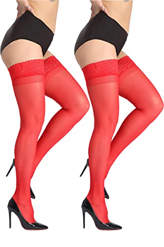 DORALLURE Halterlose Strümpfe Damen Sexy 20 DEN Spitze Stay Up Nylonstrümpfe von DORALLURE