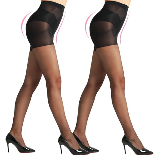 DORALLURE Strumpfhosen Damen mit Bauchweg, Hohe Taille Butt Lift Shape Feinstrumpfhose 2 Paar von DORALLURE