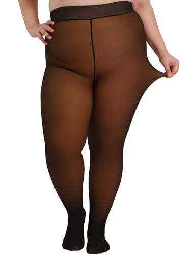 DORALLURE Übergroße Thermo Strumpfhose Damen, Gefüttert Fleece Winter Warme Thermostrumpfhosen, Gefälschte Durchscheinend Strumpfhose (Caramel, 3XL-4XL) von DORALLURE