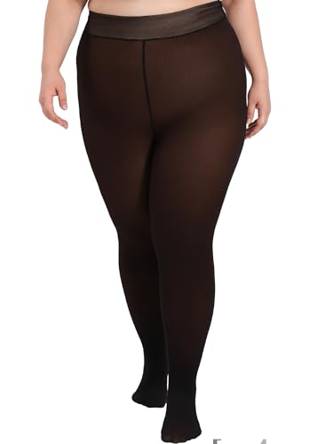 DORALLURE Übergroße Thermo Strumpfhose Damen, Gefüttert Fleece Winter Warme Thermostrumpfhosen, Gefälschte Durchscheinend Strumpfhose (Cocoa, 3XL-4XL-TALL) von DORALLURE