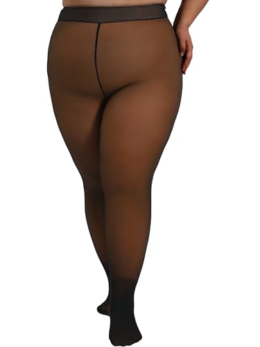 DORALLURE Übergroße Thermo Strumpfhose Damen, Gefüttert Fleece Winter Warme Thermostrumpfhosen, Gefälschte Durchscheinend Strumpfhose (Honey, 1XL-2XL) von DORALLURE
