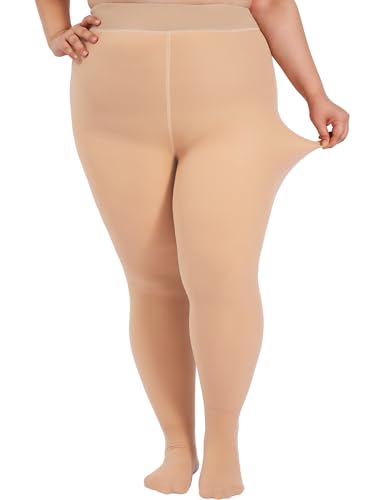 DORALLURE Übergroße Thermo Strumpfhose Damen, Gefüttert Fleece Winter Warme Thermostrumpfhosen, Gefälschte Durchscheinend Strumpfhose (Nude, 1XL-2XL-TALL) von DORALLURE