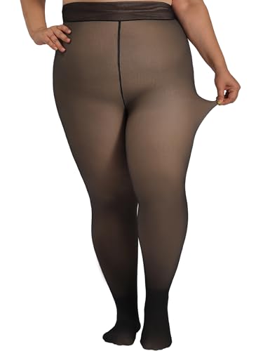 DORALLURE Übergroße Thermo Strumpfhose Damen, Gefüttert Fleece Winter Warme Thermostrumpfhosen, Gefälschte Durchscheinend Strumpfhose (Translucent, 3XL-4XL) von DORALLURE