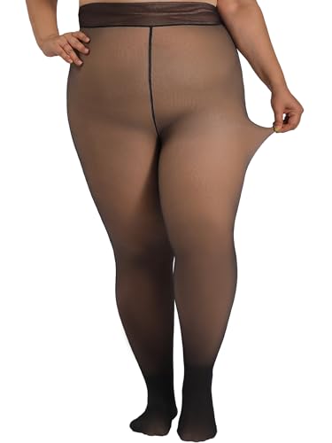 DORALLURE Übergroße Thermo Strumpfhose Damen, Gefüttert Fleece Winter Warme Thermostrumpfhosen, Gefälschte Durchscheinend Strumpfhose (Translucent, 3XL-4XL-TALL) von DORALLURE