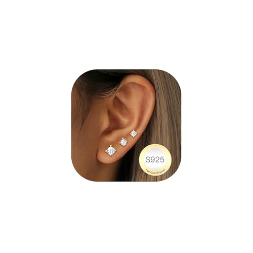 DORANA 3 Paar Creolen Gold 925 Klein 585 Ohrringe Gold Für Damen Ohrringe Stecker Hypoallergene Creolen Klein Huggie Ohrringes Sets Für Frauen Mehrere Piercings von DORANA