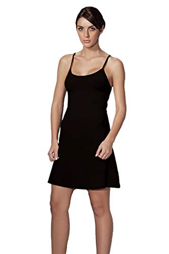 DOREANSE - Unterkleid Damen kurz - Perricoat kurz - Langes Unterhemd mit Spaghettiträger - Unterrock Damen - Farbe Schwarz/Black - Sleepwear Nachthemd - Größe S 36 - Small von DOREANSE
