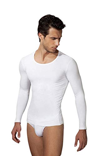 Herren Langarmshirt Rundhalsausschnitt Basic Shirt Slim Fit Mens Shirt Longsleeve - Doreanse Underwear (56/58 - XL, Weiß) von DOREANSE