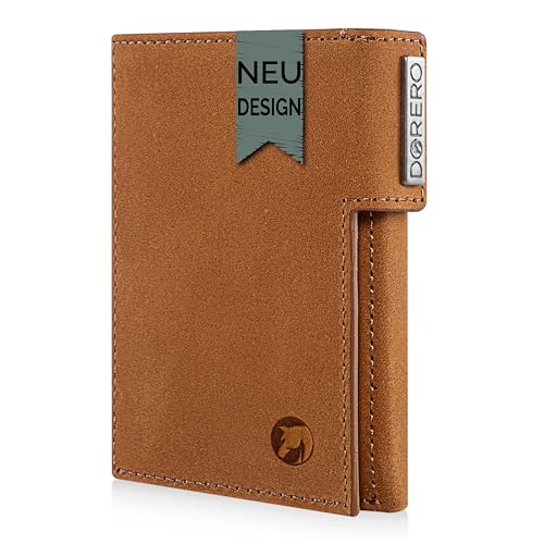 DORERO Slim Wallet - Mini Geldbörse Herren & Damen klein - RFID Schutz - Herren Geldbeutel mit Münzfach Portemonnaie - Kreditkartenetui für bis zu 11 Karten (Cognac Braun) von DORERO