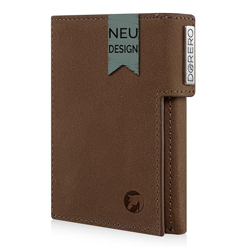 DORERO Slim Wallet - Mini Geldbörse Herren & Damen klein - RFID Schutz - Herren Geldbeutel mit Münzfach Portemonnaie - Kreditkartenetui für bis zu 11 Karten (Vintage Braun) von DORERO