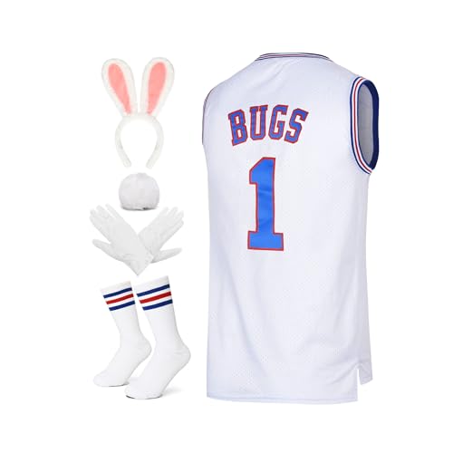 Herren Basketball Trikot Lola #10 Bugs #1 Space Movie Jersey 90S Hip Hop Kleidung Shirt für Party, #1 Weiß, M von DORISUBE