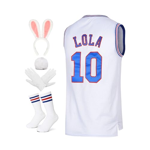 Herren Basketball Trikot Lola #10 Bugs #1 Space Movie Trikot 90er Hip Hop Kleidung Shirt für Party, #1 Weiß, Groß von DORISUBE