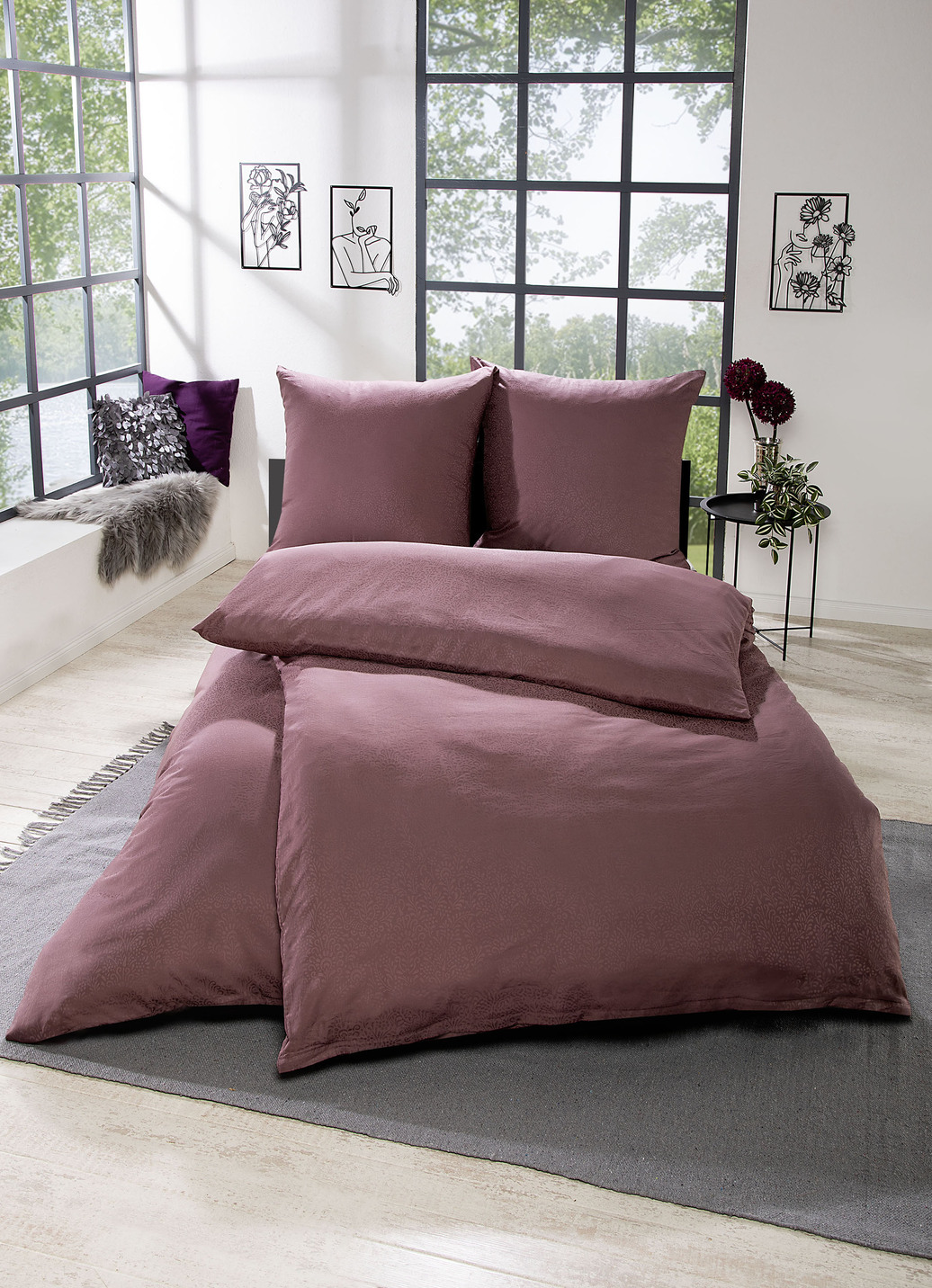 Damast-Bettwäsche-Garnitur von Dormisette, Größe 112 (80/80 cm + 135/200 cm), Altrosa von DORMISETTE