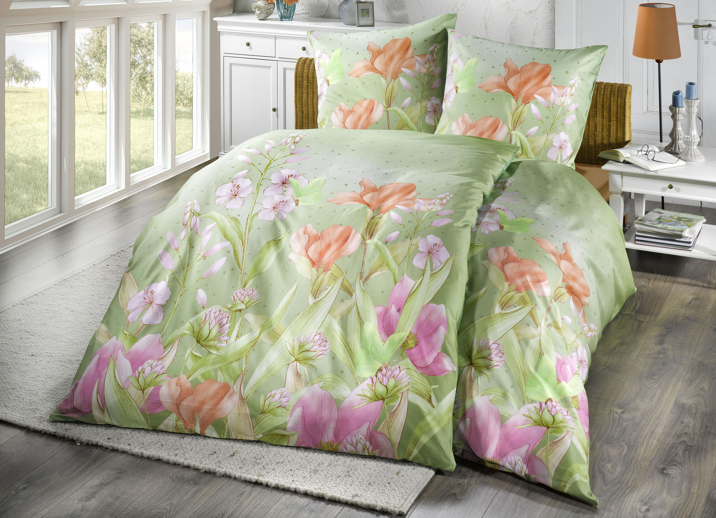 Dormisette Bettwäsche-Garnitur mit floralen Dessin, Größe 112 (80x80 cm + 135x200 cm), Grün von DORMISETTE