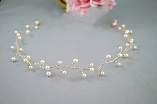 DORMITORRY Braut-Haarreben, Elfenbein, Creme, Perlglanz-Weiß und Gold, Hochzeits-Haarteil, Silber- oder Goldperlenhaarschmuck, Geschenk, Perlen-Stirnband für Hochzeit, 1 Stück, Gold DORMITORRY Braut-Haarreben, Elfenbein, Creme, Perlglanz-Weiß und Gold, Hochzeits-Haarteil, Silber- oder Goldperlenhaarschmuck, Geschenk, Perlen-Stirnband für Hochzeit, 1 Stück, Gold von DORMITORRY