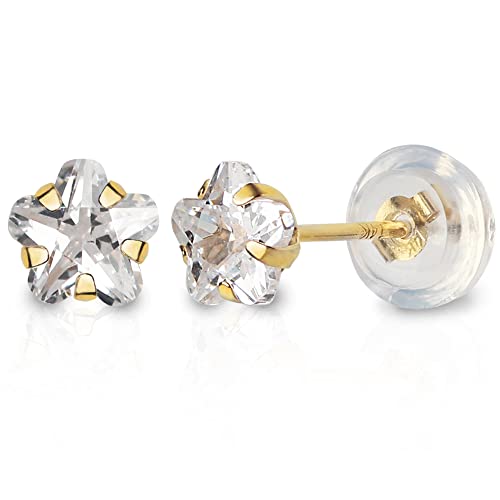 Doro Kimi Damen Ohrstecker gold 585 14 Karat Gelbgold Zirkonia mit 14Karat Silikon ohrstecker verschluss (4, Blume) von DORO KIMI