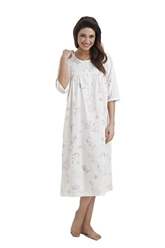 DOROTA Elegantes, langes Damen-Baumwoll-Nachthemd / Sleepshirt oder Morgenmantel, Made in EU, Sleepshirt-Ecru, Gr. XXL (44) von DOROTA