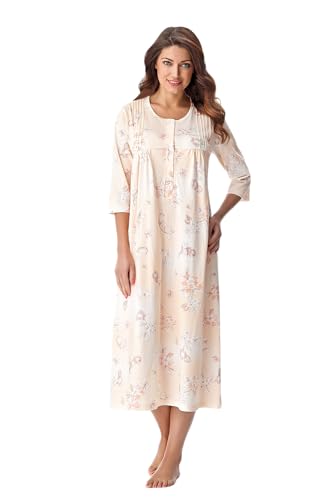 DOROTA Elegantes, langes Damen-Baumwoll-Nachthemd / Sleepshirt oder Morgenmantel, Made in EU, Sleepshirt-lachs, Gr. XXL (44) von DOROTA