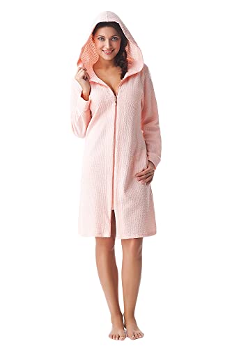 DOROTA kuscheliger und moderner Damen Baumwoll-Bademantel mit Taschen, Reißverschluss & Kapuze, Made in EU, rosa, Gr. XXL von DOROTA