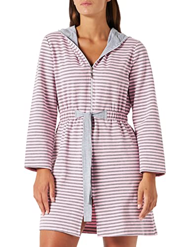 DOROTA kuscheliger und moderner Damen Baumwoll-Bademantel mit Taschen, Reißverschluss & Kapuze, made in EU, rosa-gestreift, Gr. XL (42) von DOROTA