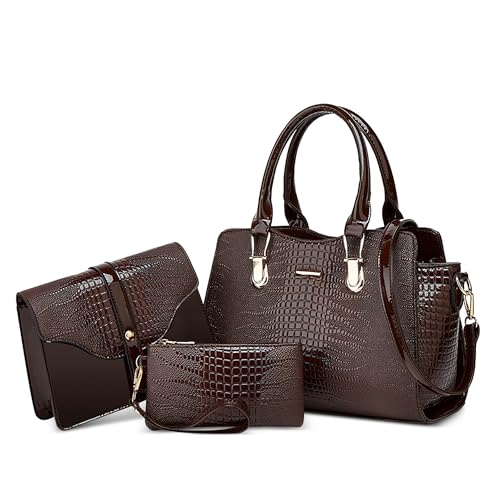 DORRISO 3 Teiliges Set Elegant Handtaschen Damen Mode Umhängetasche Geldbörse Einfach Anti-Dieb Leichtgewicht Damen Schultertasche für Reisen Büro Ernennung Urlaub Einkaufen PU Leder Braun B von DORRISO
