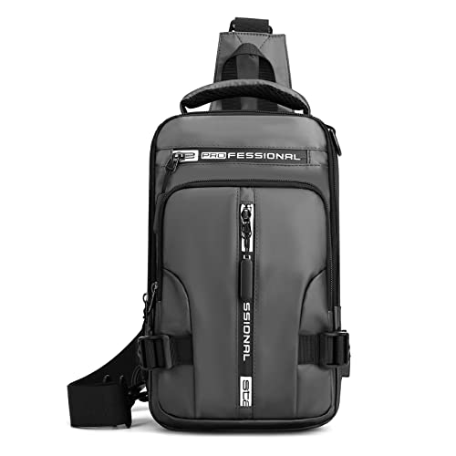 DORRISO Brusttasche Herren Umhängetasche USB Anschluss Reise Schultertasche Leichte Schultertaschen Casual Wandern Tragbar Brusttasche Langlebig Männer Kleine Kuriertaschen Grau von DORRISO
