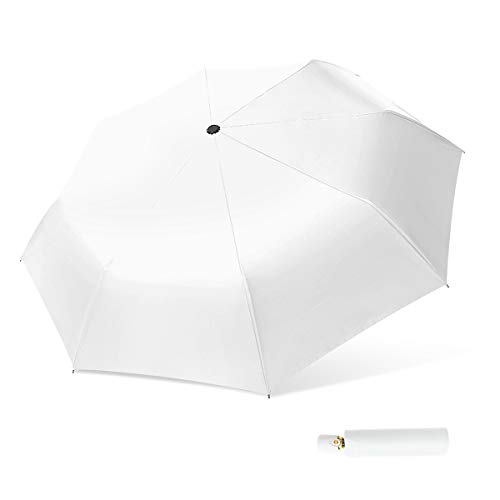 DORRISO Damen Automatik Regenschirm Sonnenschutz Leicht Kompakt Stabiler Regenschutz Dauerhafte Komfortabel Reise Camping Geschäft Damen Sonnenschirm Taschenschirm Weiß von DORRISO