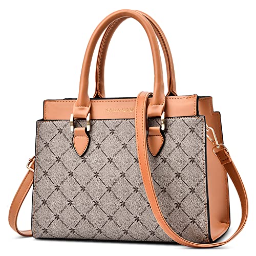 DORRISO Damen Handtasche Mode Gittermuster Design Schultertasche Umhängetasche Casual Reise Handtasche PU Leder Top Griff Tasche für Frauen Grau von DORRISO