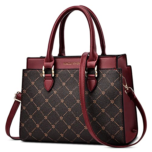 DORRISO Damen Handtasche Mode Gittermuster Design Schultertasche Umhängetasche Casual Reise Handtasche PU Leder Top Griff Tasche für Frauen Rot A von DORRISO