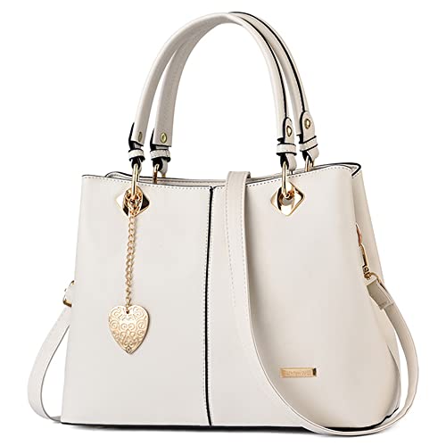 DORRISO Damen Handtasche Mode Ornamente Umhängetasche Abnehmbarem Schulterriemen Reise Casual Elegantes Handtasche Frauen PU Leder Top Griff Tasche Weiß A von DORRISO