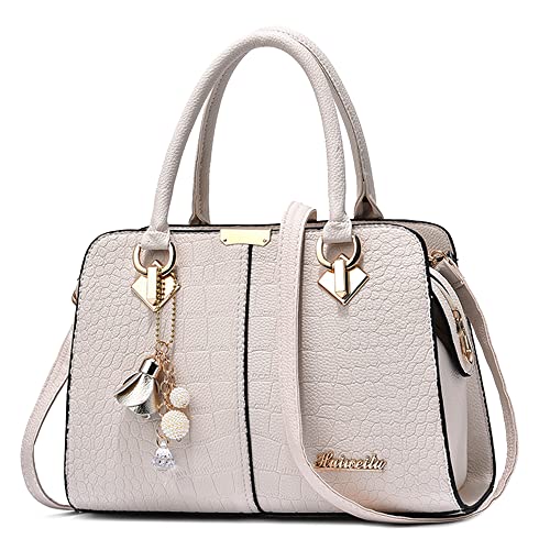 DORRISO Damen Handtasche Mode Ornamente Umhängetasche Abnehmbarem Schulterriemen Reisen Casual Elegantes Frauen Top Griff Tasche Beige Weiß A von DORRISO