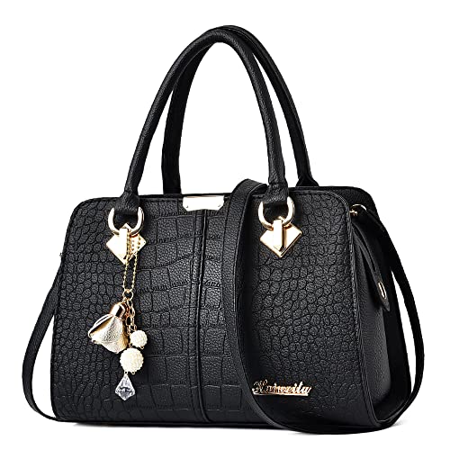 DORRISO Damen Handtasche Mode Ornamente Umhängetasche Abnehmbarem Schulterriemen Reisen Casual Elegantes Frauen Top Griff Tasche Schwarz A von DORRISO